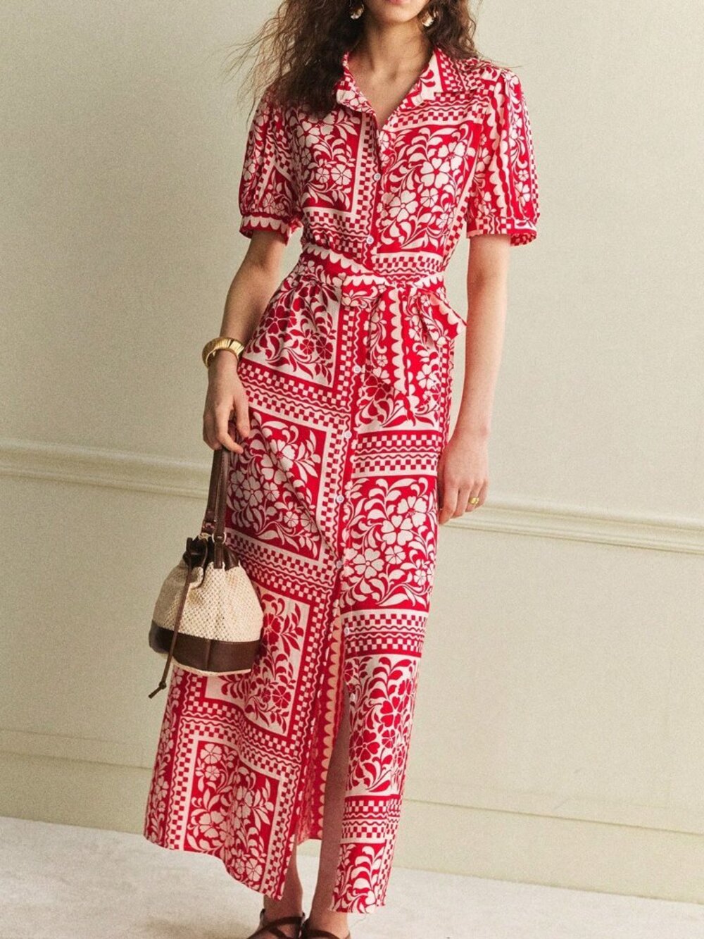 Red Boho Women's Floral Print Maxi Dress - Picture 4 of 6